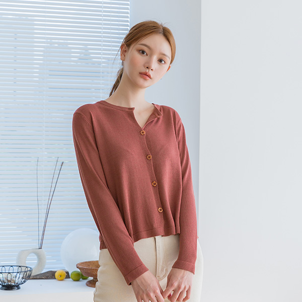 (CD-1370) Soft Round Neck Knit Cardigan