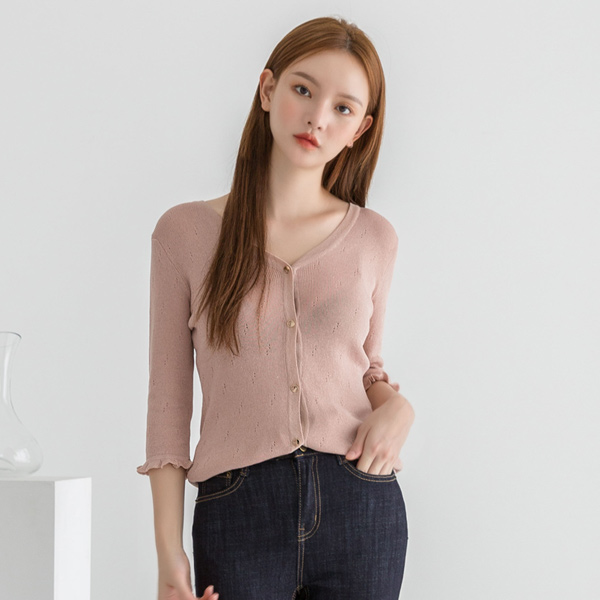 (CD-1371) Metal Ruffle Knit Cardigan