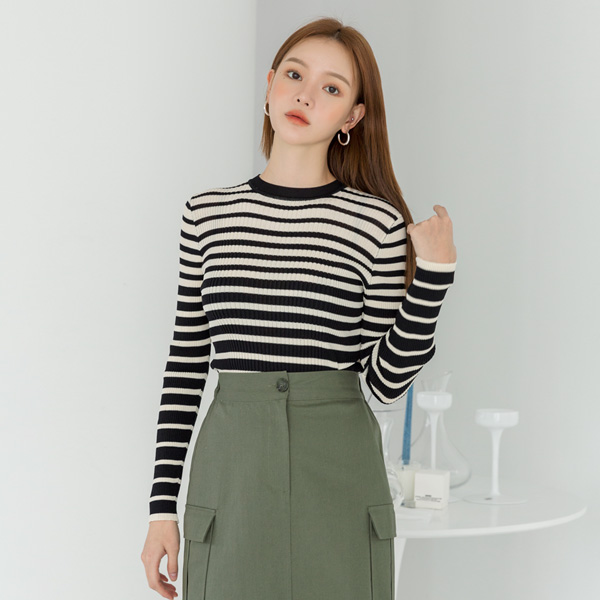 (T-4943) Striped Mixed Knit