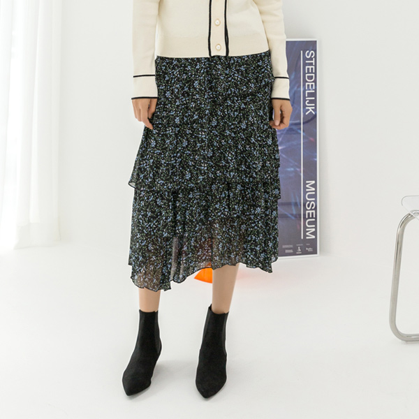 (SK-3570)Floral Ruffle Tiered Skirt
