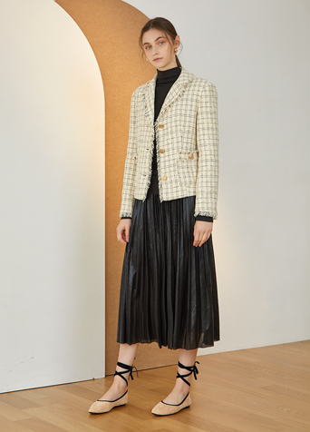 (JK-2035)Feminine Metal Tweed Jacket Korea