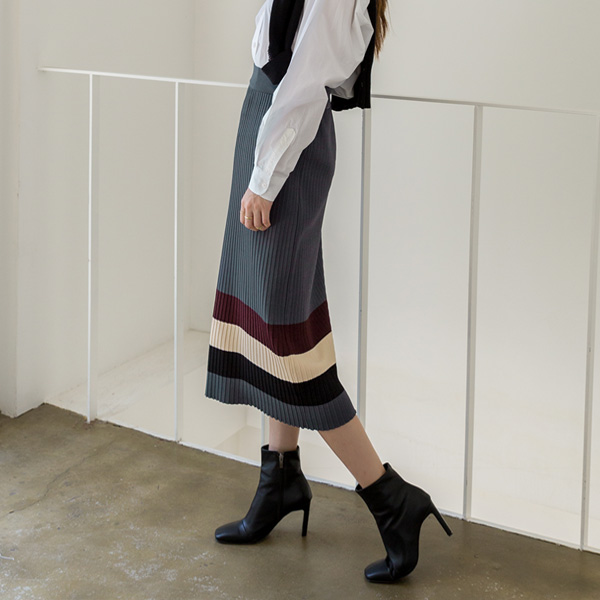 (SK-3583) Color Line Point Knit Skirt