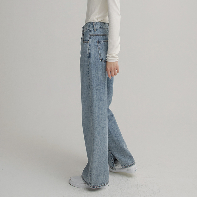 (PT-3883) Inside Slit Wide Denim Pants