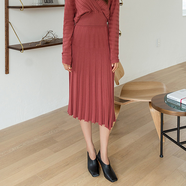 (SK-3529)Setup A-line Knit Skirt