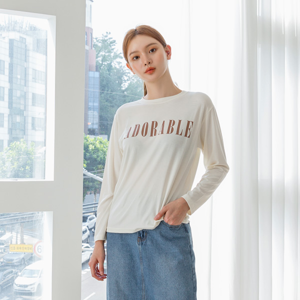 (T-4948)Feminine Slim Lettering Tee