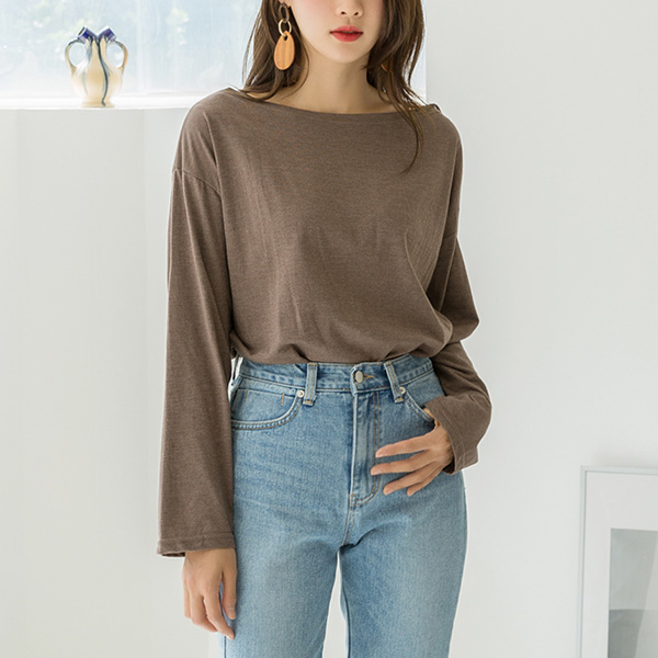(T-4950) Soft Solid Boat Neck Tee