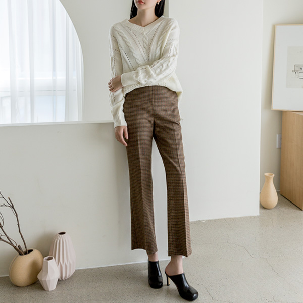 (PT-3858)Brown Semi Bootcut Banding Pants