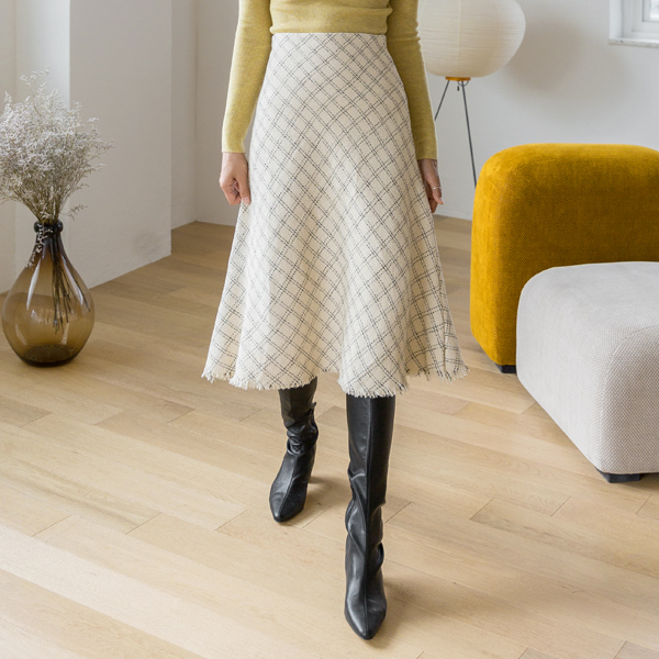 (SK-3603) Tweed Check Flare Skirt