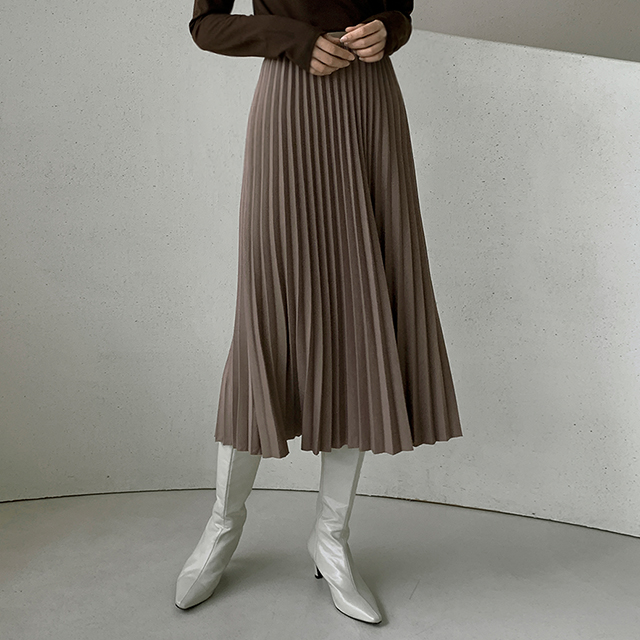 (SK-3605) Solid Pleated Banding Skirt