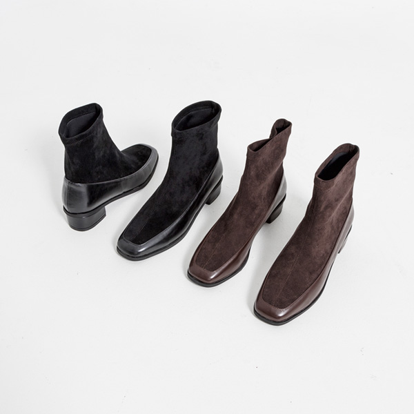 (SH-2833) Fabric Mixed Ankle Boots