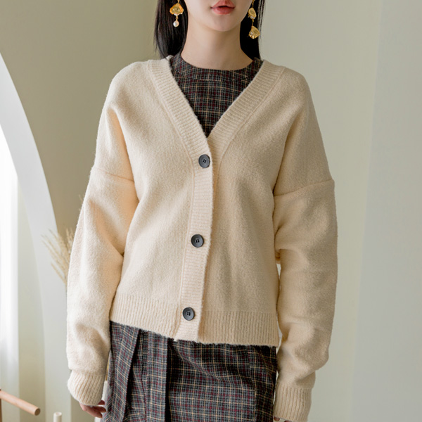 (CD-1396) Simple V-neck Knit Cardigan