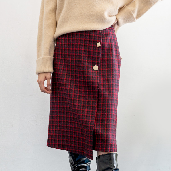 (SK-3546) Semi A-line check skirt