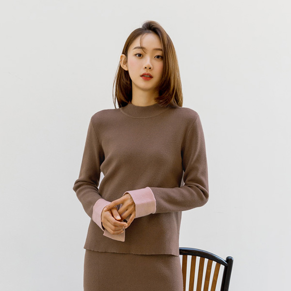 (T-4908)Setup sleeve unbalanced knit