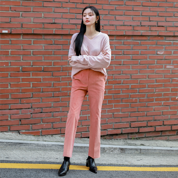 (PT-3857) Corduroy Straight Fit Pants