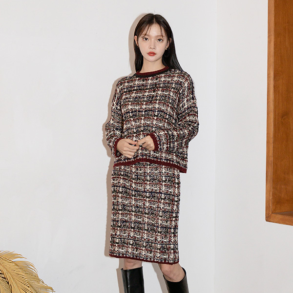 (SK-3537)Setup Tweed Knit Skirt