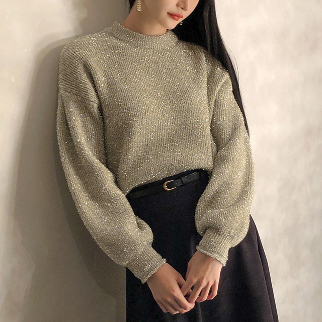 (T-4890)Metallic Volume Sleeve Knit