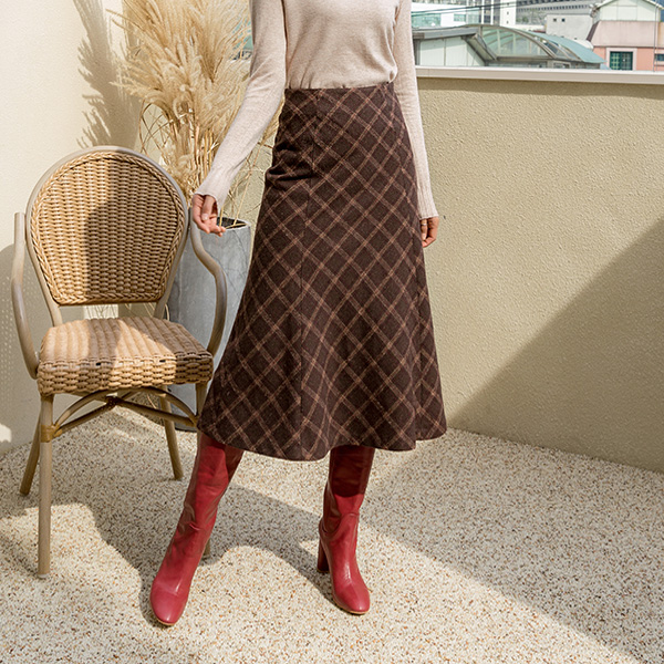 (SK-3530) Check Midi Full Skirt