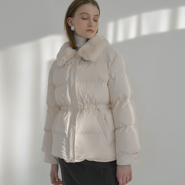 (JP-346) Faux fur collar color short padded jumper