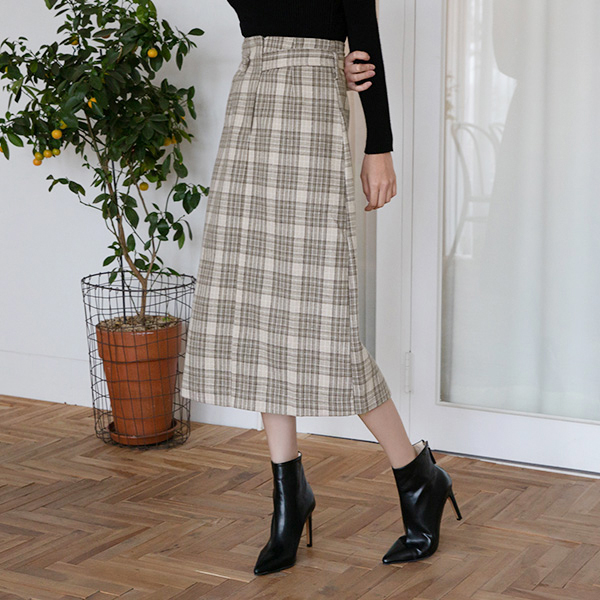 (SK-3667) Checked Waist Strap Skirt