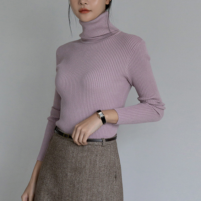 (T-5086)Basic Turtleneck Slim Knit