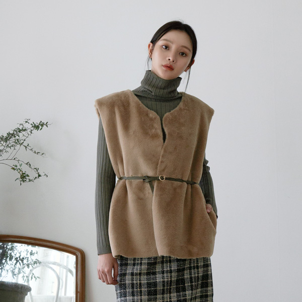 (VT-0116) Modern Fur Belted Vest S