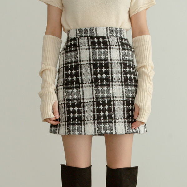 (SK-3661) Check Tweed Mini Skirt