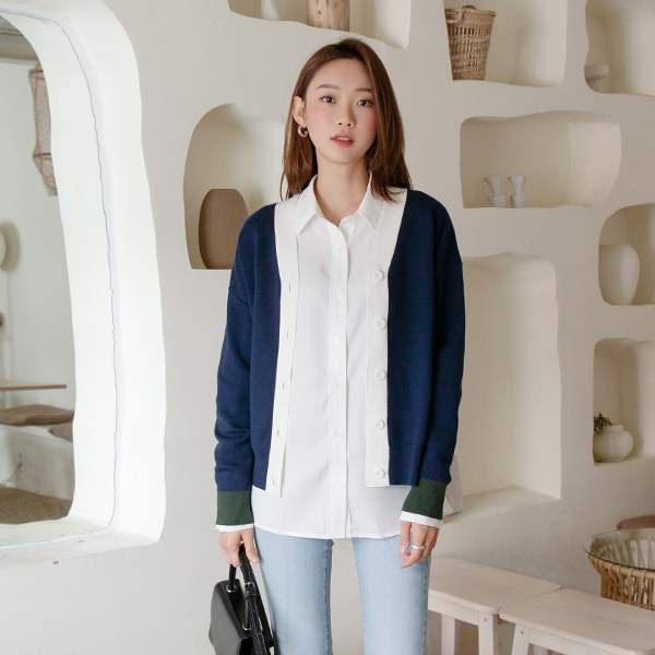 (CD-1412) Color Block Knit Cardigan