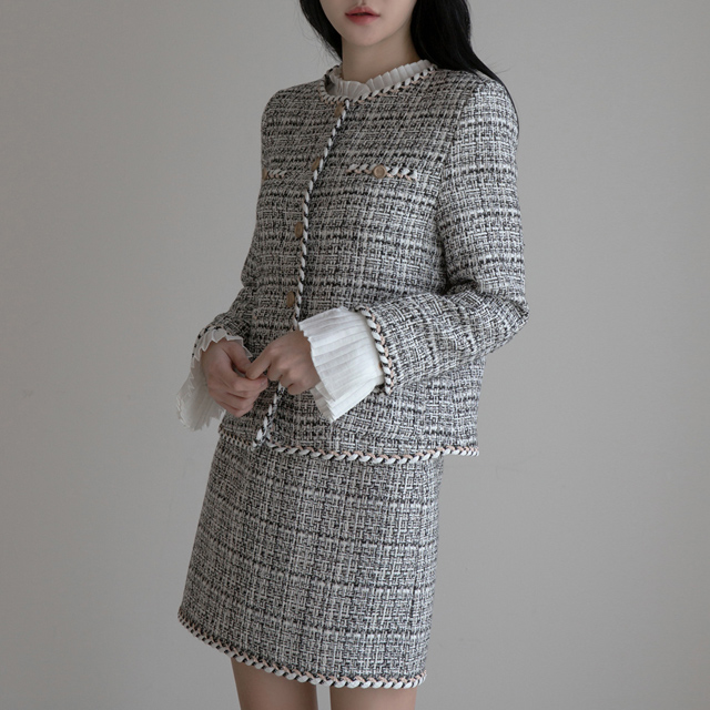 (JK-2093) Feminine Tweed Set-up Jacket