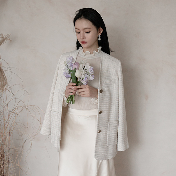 (JK-2095) Casual no collar tweed jacket