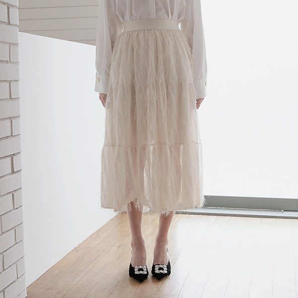 (SK-3776) Shine Feather Banding Skirt