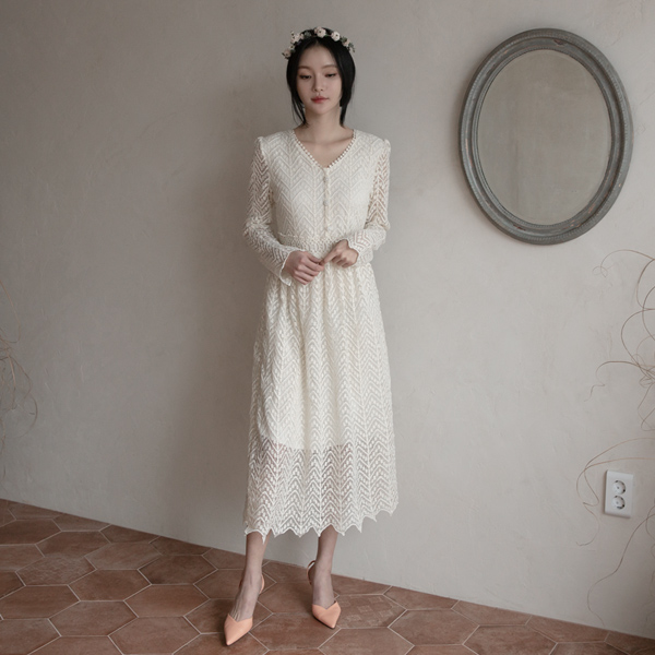 (OP-5027) Pearl Button Lace One Piece