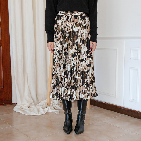(SK-3779) Pattern Pleated Banding Skirt