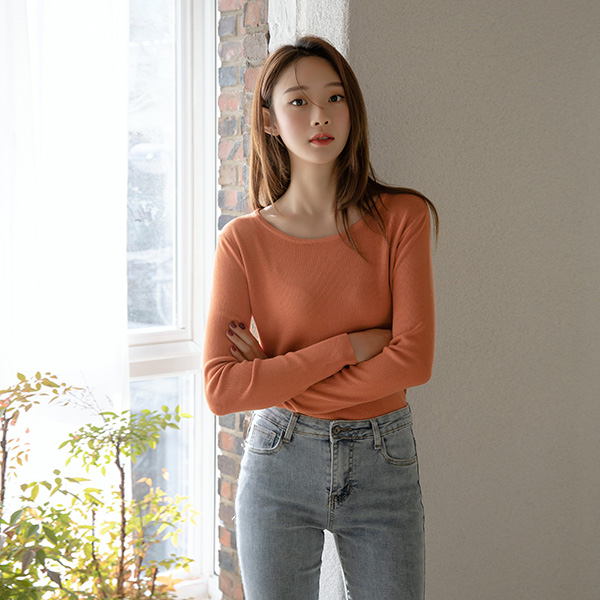 (T-5212) Slim wide round knit