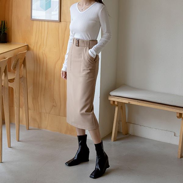 (SK-3635) Solid Out Pocket Set-up Skirt S