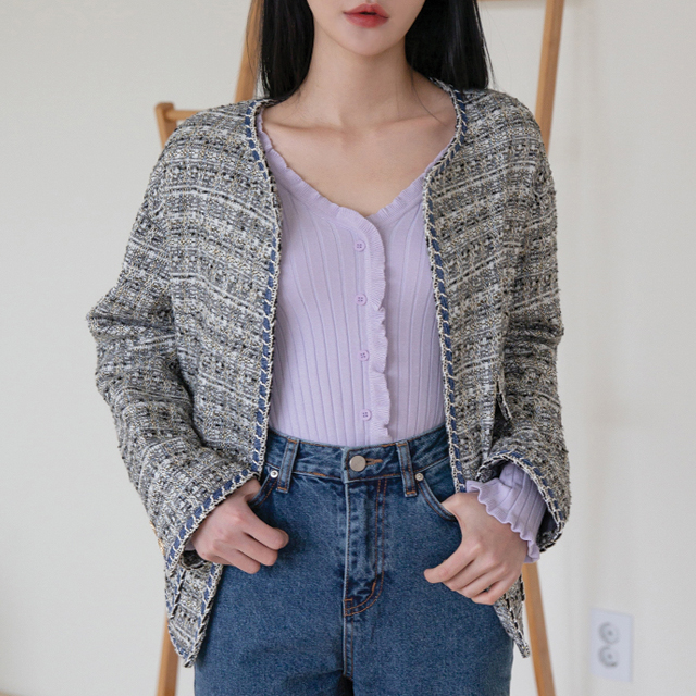 (JK-2094) Pocket Detail Tweed Jacket