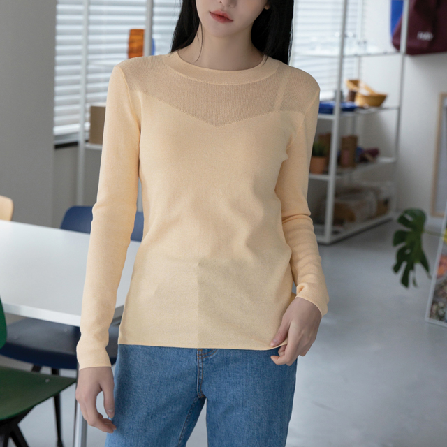 (T-5042) Front diagonal see-through knit