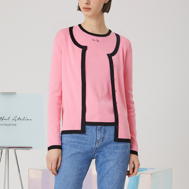 (CD-1409)Embroidered Point Knit Cardigan Top Set S