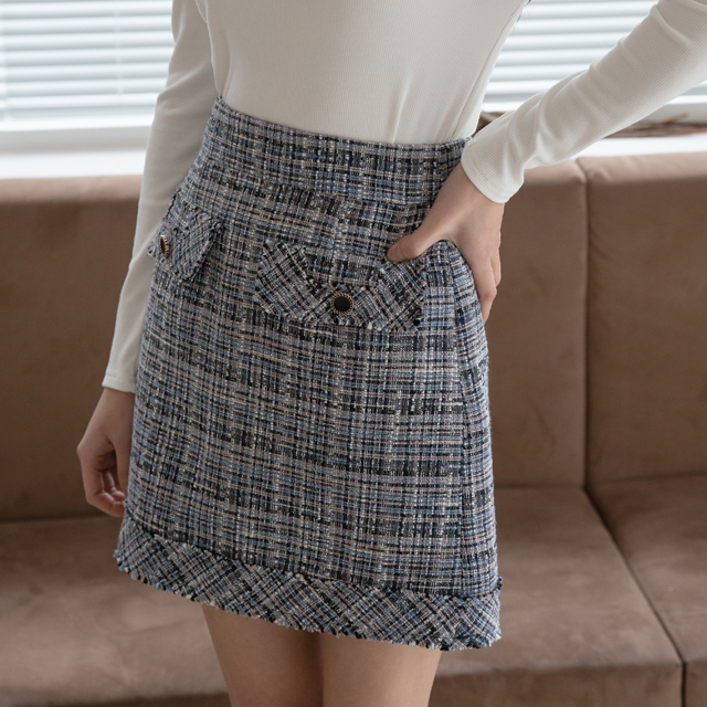 (SK-3638)Setup Tweed Mini Skirt