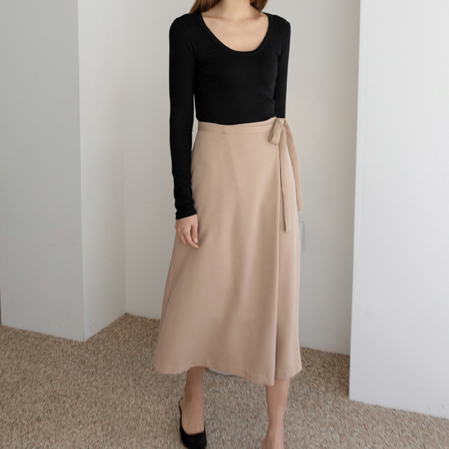 (SK-3639)A-line fake wrap skirt