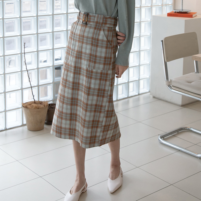 (SK-3653) Check pattern out pocket skirt S