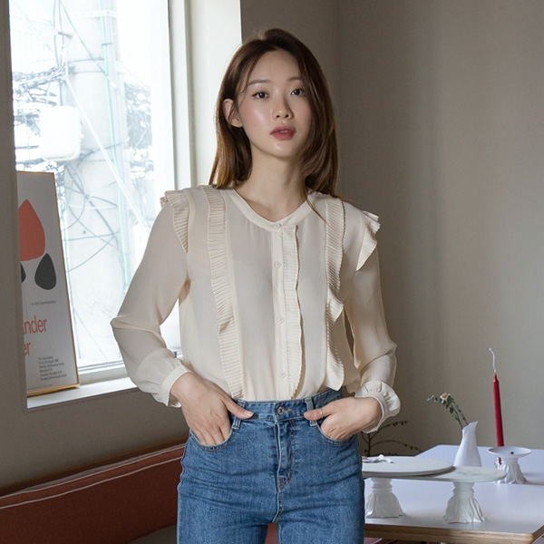 (BL-3428)Feminine Pleated Blouse