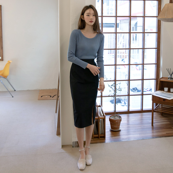 (SK-3791) Simple Daily Back Banding Skirt