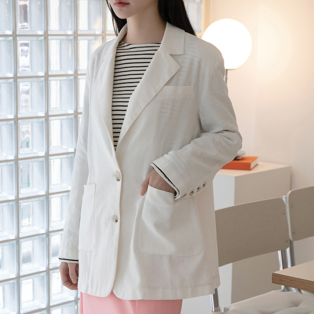 (JK-2091) Linen-like boxy fit jacket