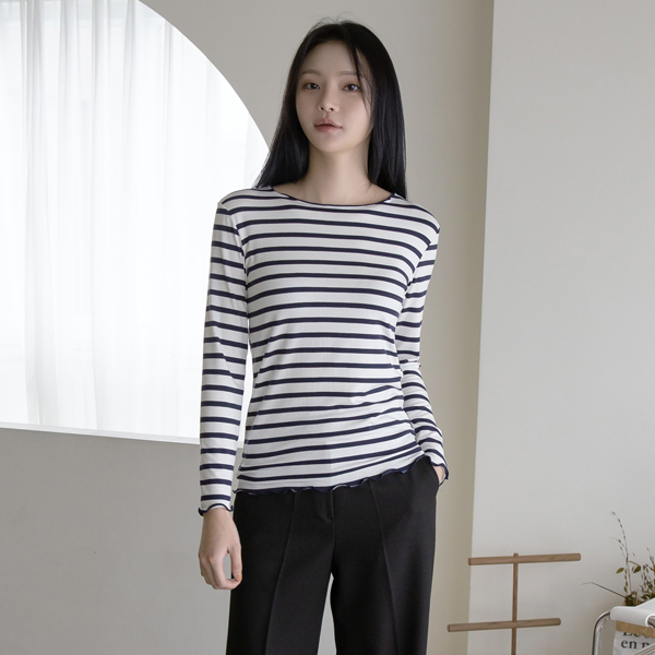 (T-5261) Mini Ruffle Stripe Tee