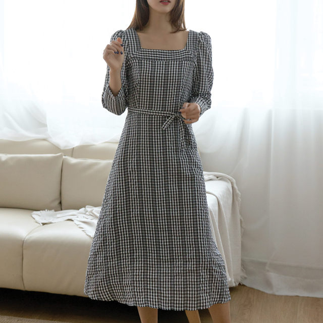 (OP-4818) Square neck puff sleeve one piece S