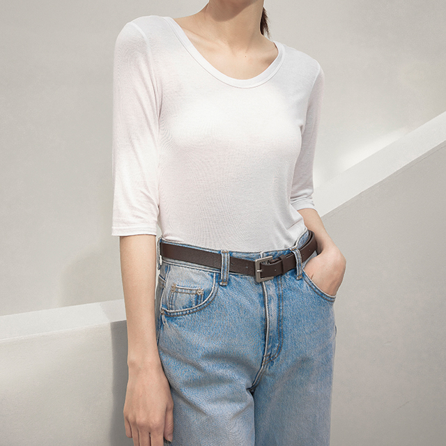 (T-5252) Wide U-neck Tee