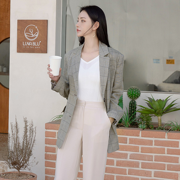 (JK-2140)Linen Glen Check Single Jacket