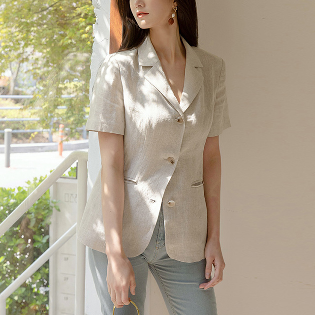 (JK-2141)Linen three-button short-sleeved jacket