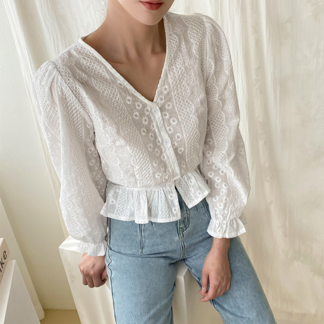 (BL-3280)Floral lace blouse
