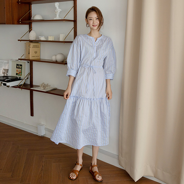 (OP-4902)Volume Stripe Long One Piece